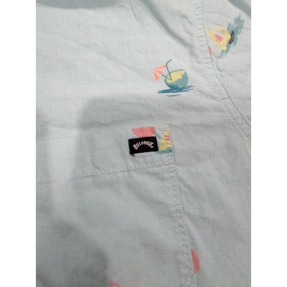 Billabong Mens XL Mint Green Tropical Flamingo Coconut Short Sleeve Button Down - Picture 2 of 4